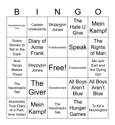 Banned Books Bingo Card