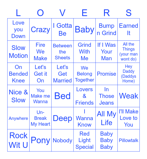 Baby Makin Music Bingo Card