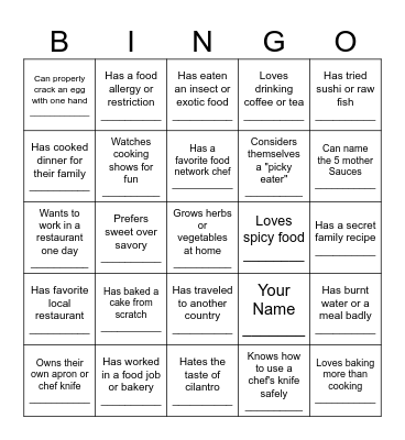 Culinary Arts Bingo Card