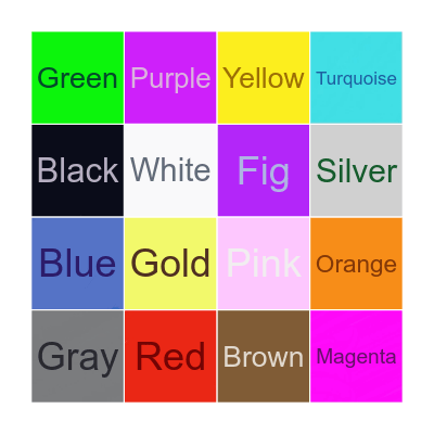 Colors Name Bingo Card
