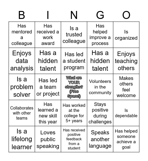 Strengths Bingo Card