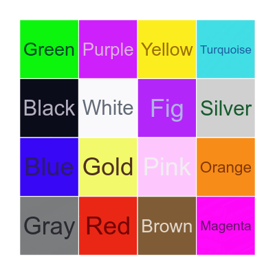Colors Name Bingo Card