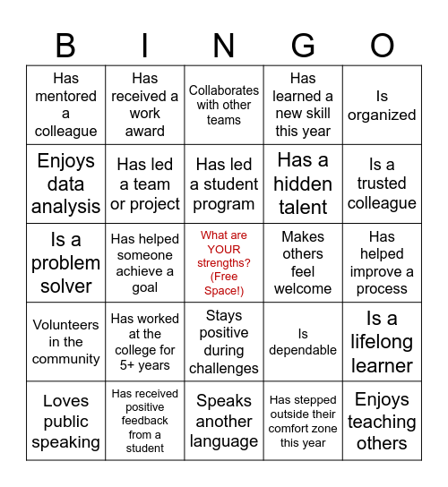 Strengths Bingo Card