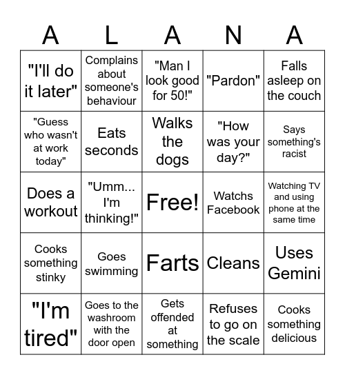 Mom BINGO CARD Bingo Card