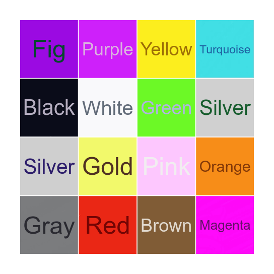 Colors Name Bingo Card