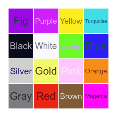 Colors Name Bingo Card