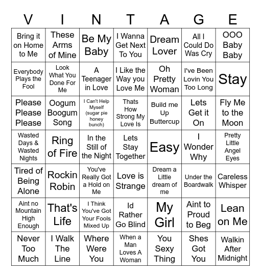 Oldie But Goodies Bingo Card