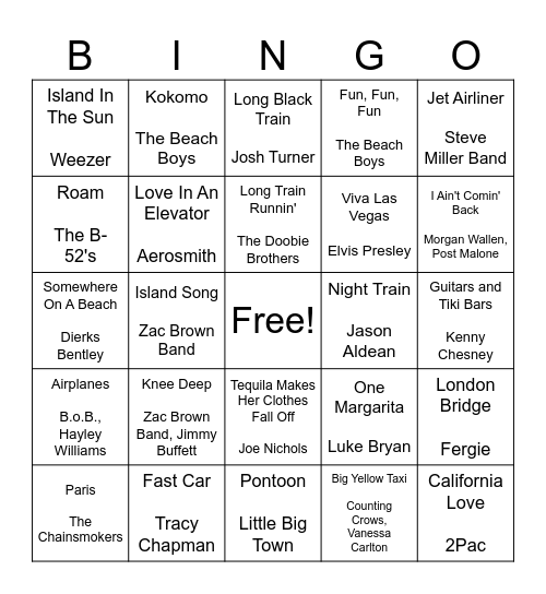 Traveling Bingo Card