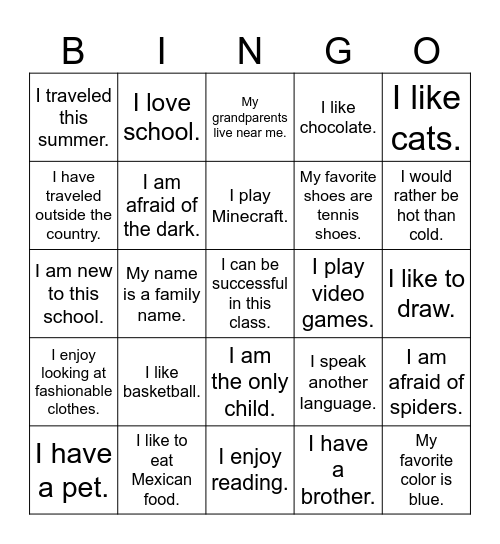 Name Bingo Card