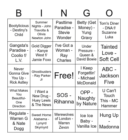 Samples & Soundalikes Bingo Card