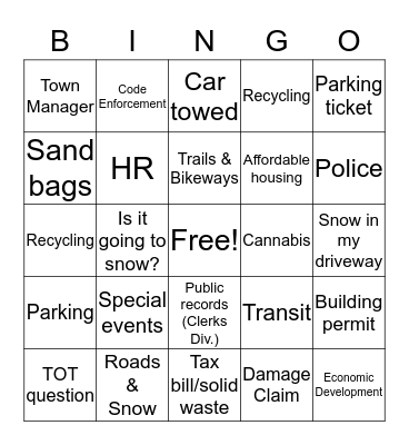 Truckee Telpehone Bingo Card