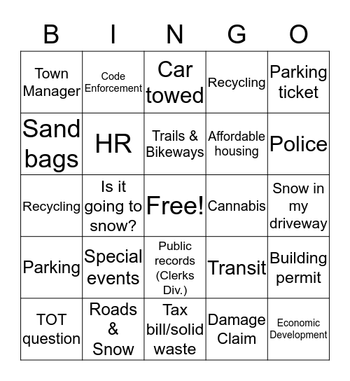 Truckee Telpehone Bingo Card