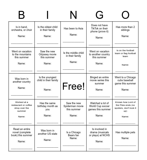 Find someone who... Bingo Card