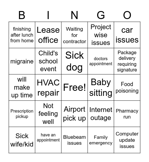 WFH Bingo Card