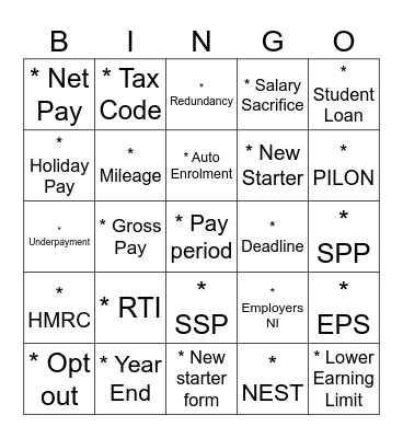 Payroll BINGO Card