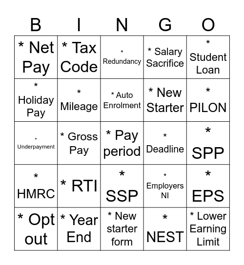 Payroll BINGO Card