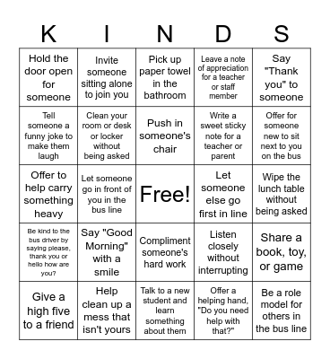 Kindness Goes A Long Way Bingo Card