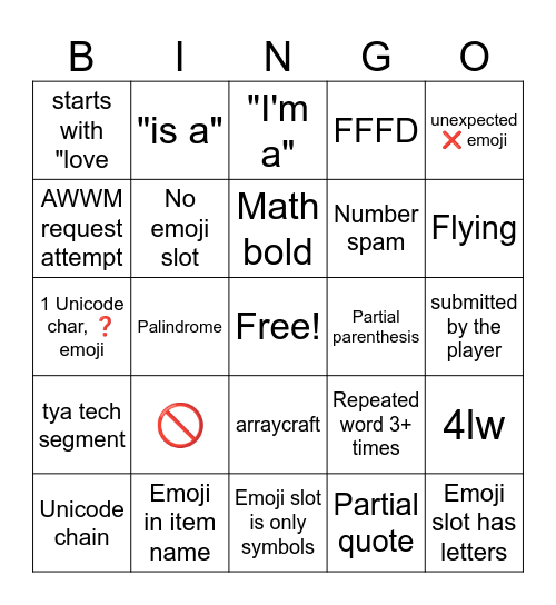 Untitled Bingo Card