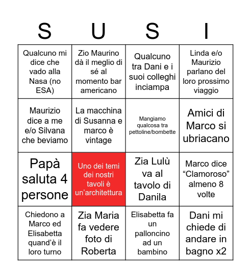 Matrimonio Susanna Bingo Card