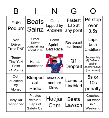 It's Yuki time Bingo Card