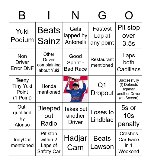 It's Yuki time Bingo Card