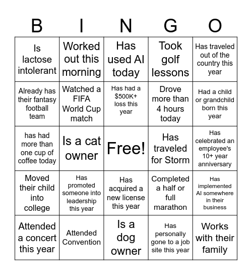 SERVPRO Bingo Card
