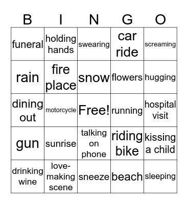 Chick Flick Bingo Card