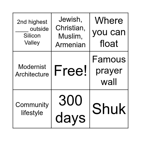 ISRAEL Bingo Card
