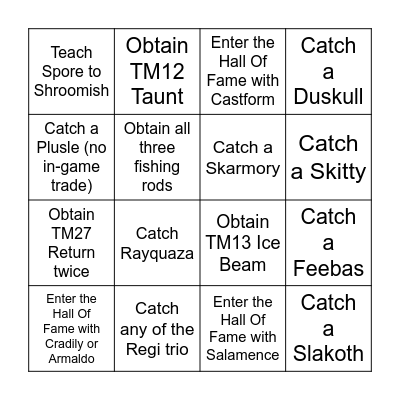 pokemon emerald Bingo Card