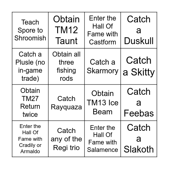 pokemon emerald Bingo Card