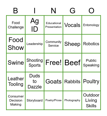 Hemphill County 4-H Bingo Card