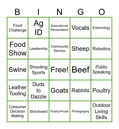 Hemphill County 4-H Bingo Card