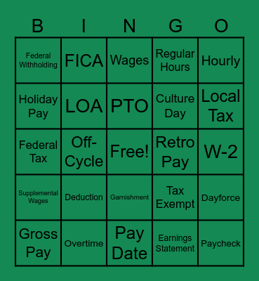 Payroll Palooza Bingo Card