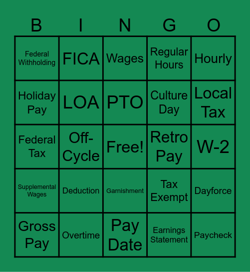 Payroll Palooza Bingo Card