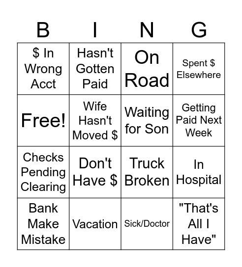 SANTORO EXCUSES Bingo Card