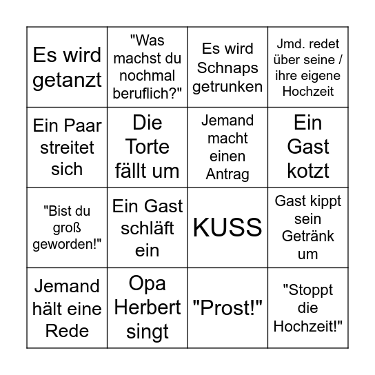 Hochzeitsbingo Card