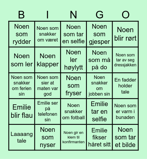 EMILIES KONFIRMASJONS Bingo Card