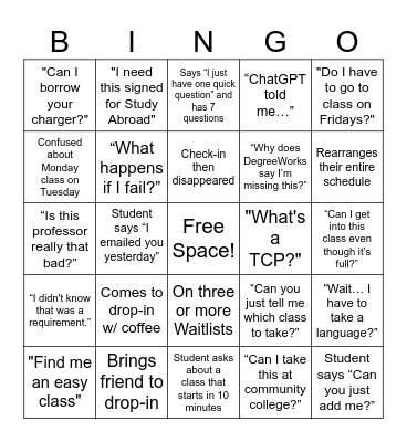 FA26 Back To School Add/Drop Bingo Card