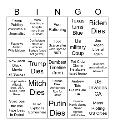 Predictions for the late August 26-27 Bingo Card