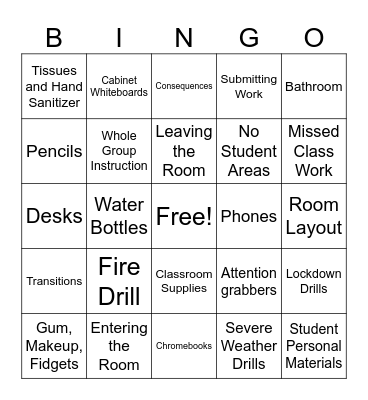Miss Small's Routines Bingo Card