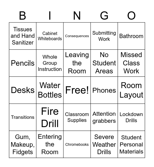 Miss Small's Routines Bingo Card