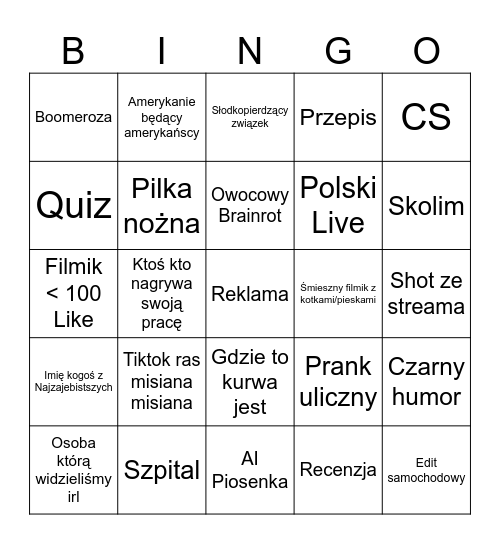 TIKTOK BINGO Card