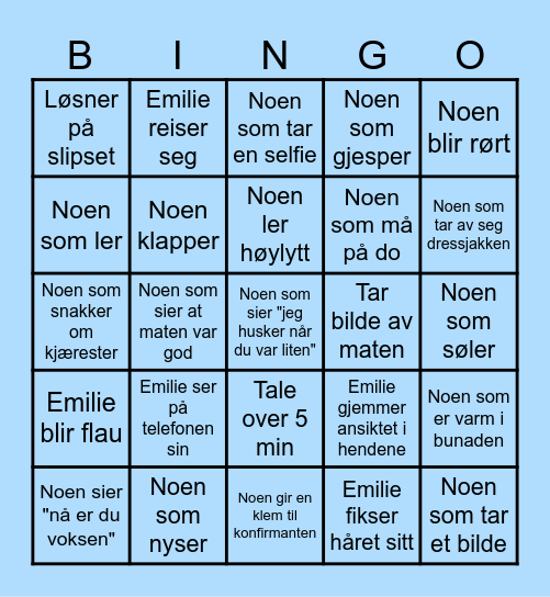 EMILIES KONFIRMASJONS Bingo Card