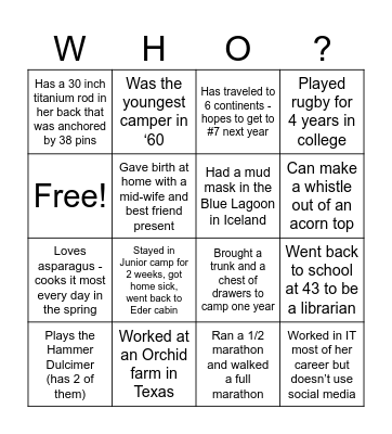Getting to know campers part #1 Bingo Card