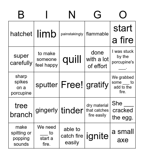 Hatchet Bingo Card