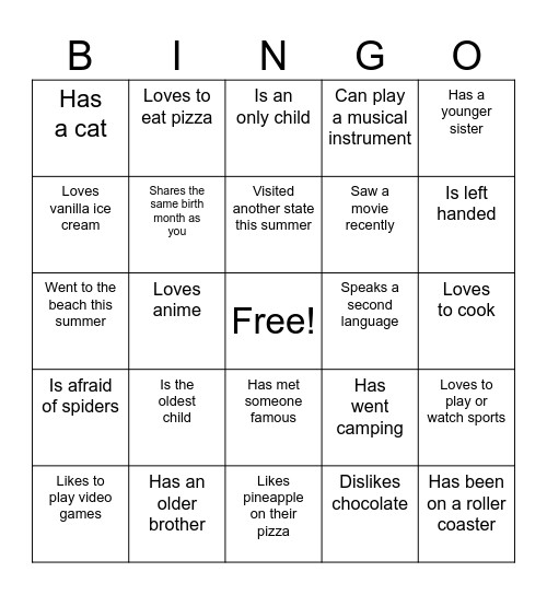 Find Someone Who... Bingo Card