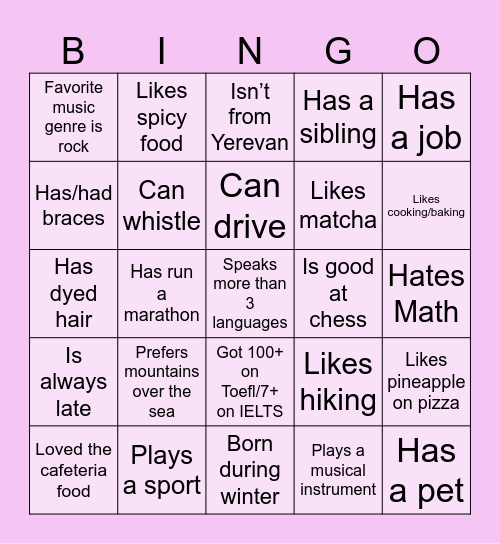 5EC Peer Mentoring Bingo Card