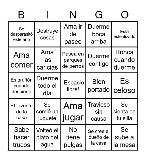 Bingo Dog Park Bingo Card