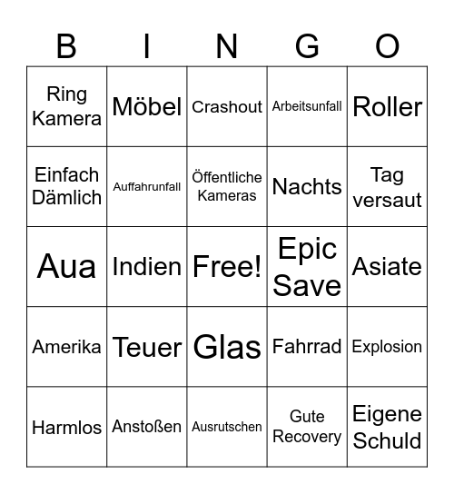 Fail Bingo Card