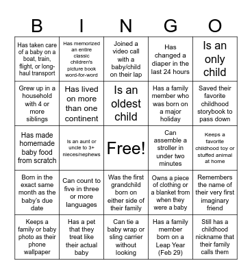 Baby Shower Bingo! Bingo Card